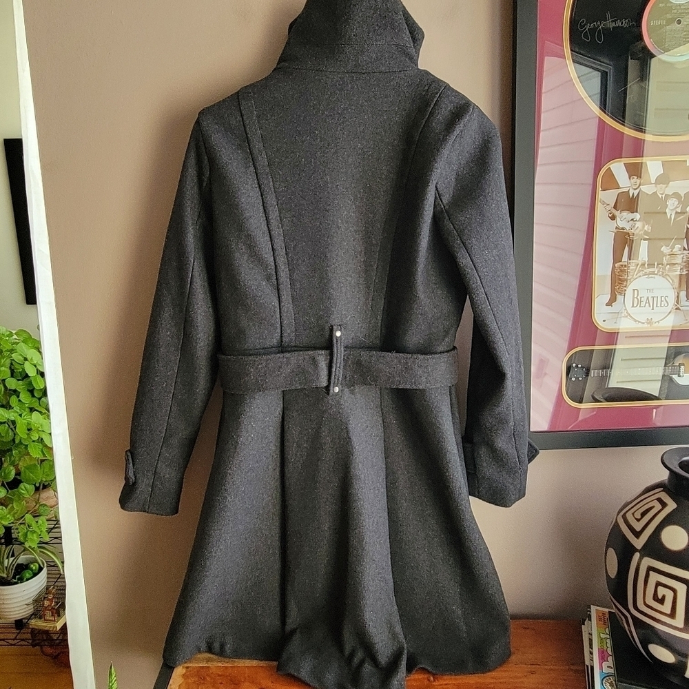 YOKI Outwear Winter Trench Coat Dark Charcoal Size Small Buttons /Belt New - Picture 3 of 15